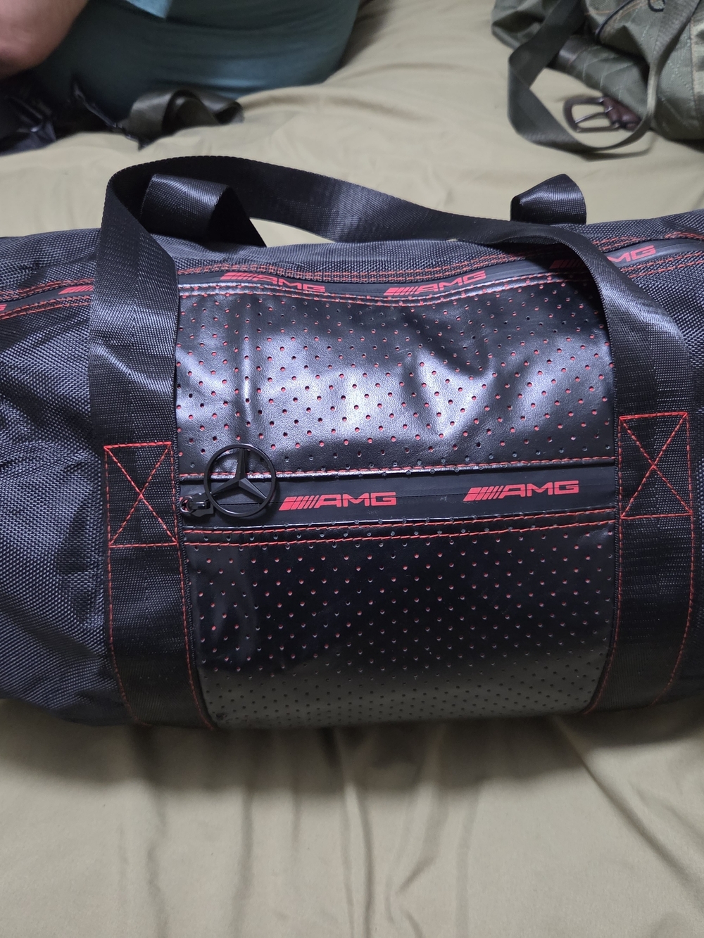 Men's Black and Red Duffle Bag